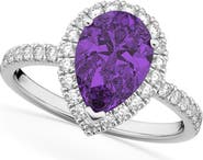 ALLUREZ Pear Cut Halo Amethyst & Diamond Engagement Ring 14K