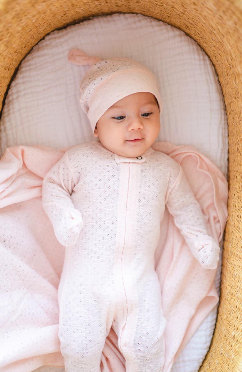 L'ovedbaby Organic Cotton Pointelle Zip Footie, Alternate, color, 