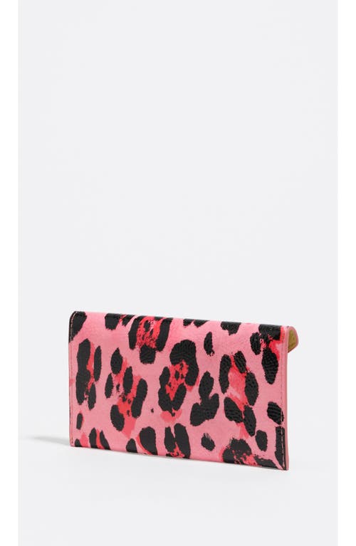 Bimba Y Lola Textured Shiny Leopard Flap Card Holder In Pink