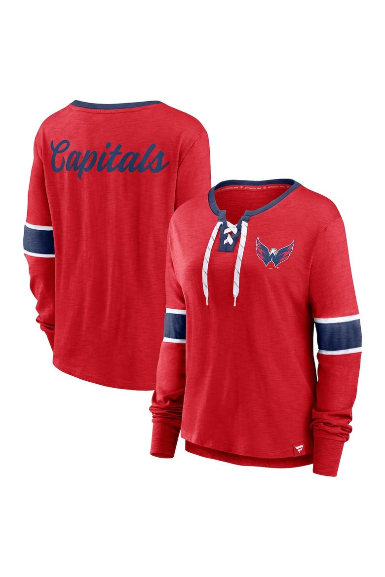 Women's Fanatics Branded Red Washington Capitals Effervescent Exclusive Lace-Up Long Sleeve T-Shirt, Main, color, Red