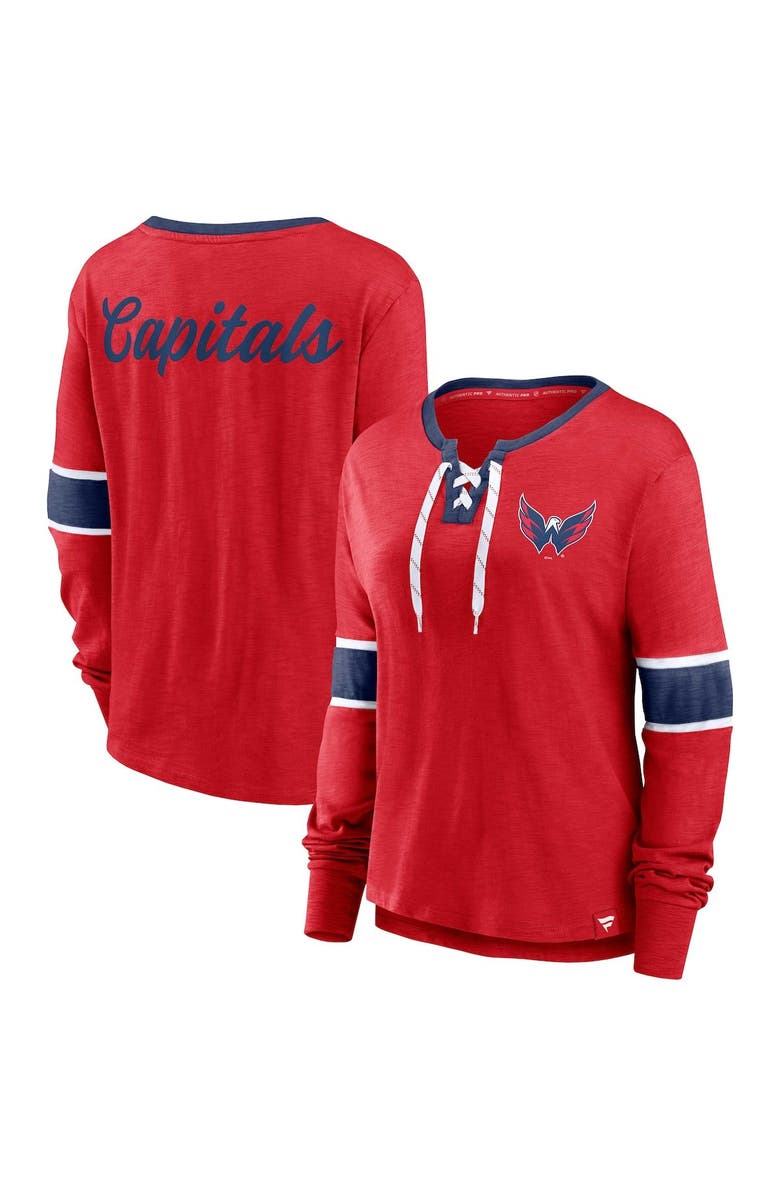 FANATICS Women's Fanatics Branded Red Washington Capitals Effervescent Exclusive Lace-Up Long Sleeve T-Shirt, Main, color,