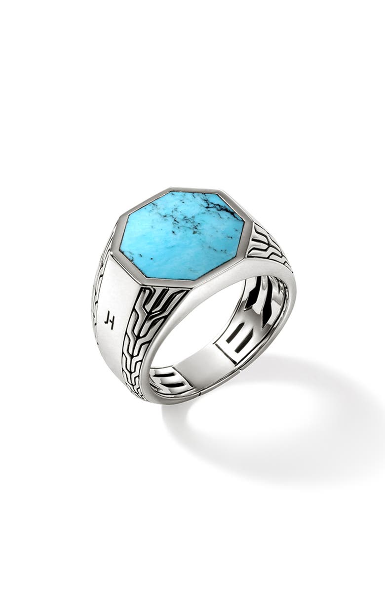 John Hardy Octagon Signet Ring, Sterling Silver, Alternate, color, Silver/Turquoise