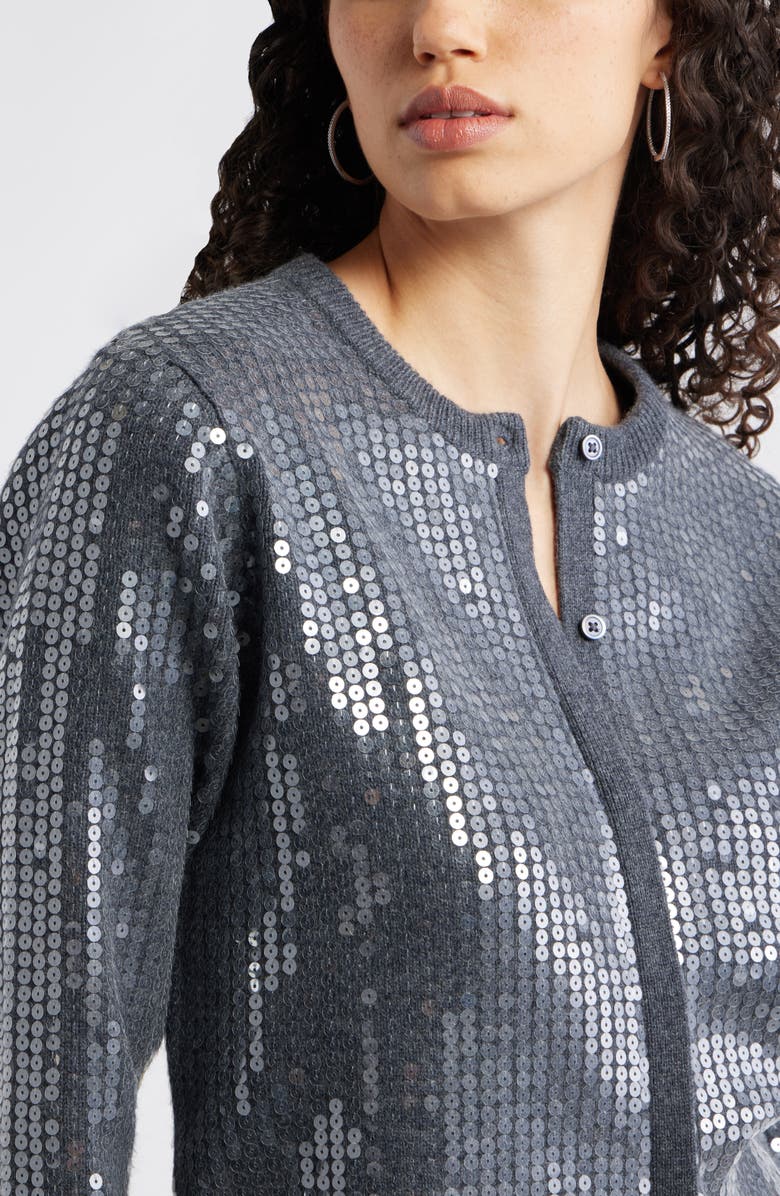 Nordstrom Sequin Wool & Cashmere Cardigan, Alternate, color, Grey Dark Charcoal Sequin