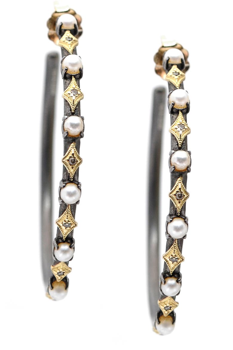 Old World Freshwater Pearl Hoop Earrings, Main, color, PEARL