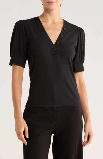 Derek Lam 10 Crosby Heather Puff Sleeve Stretch Cotton Polo