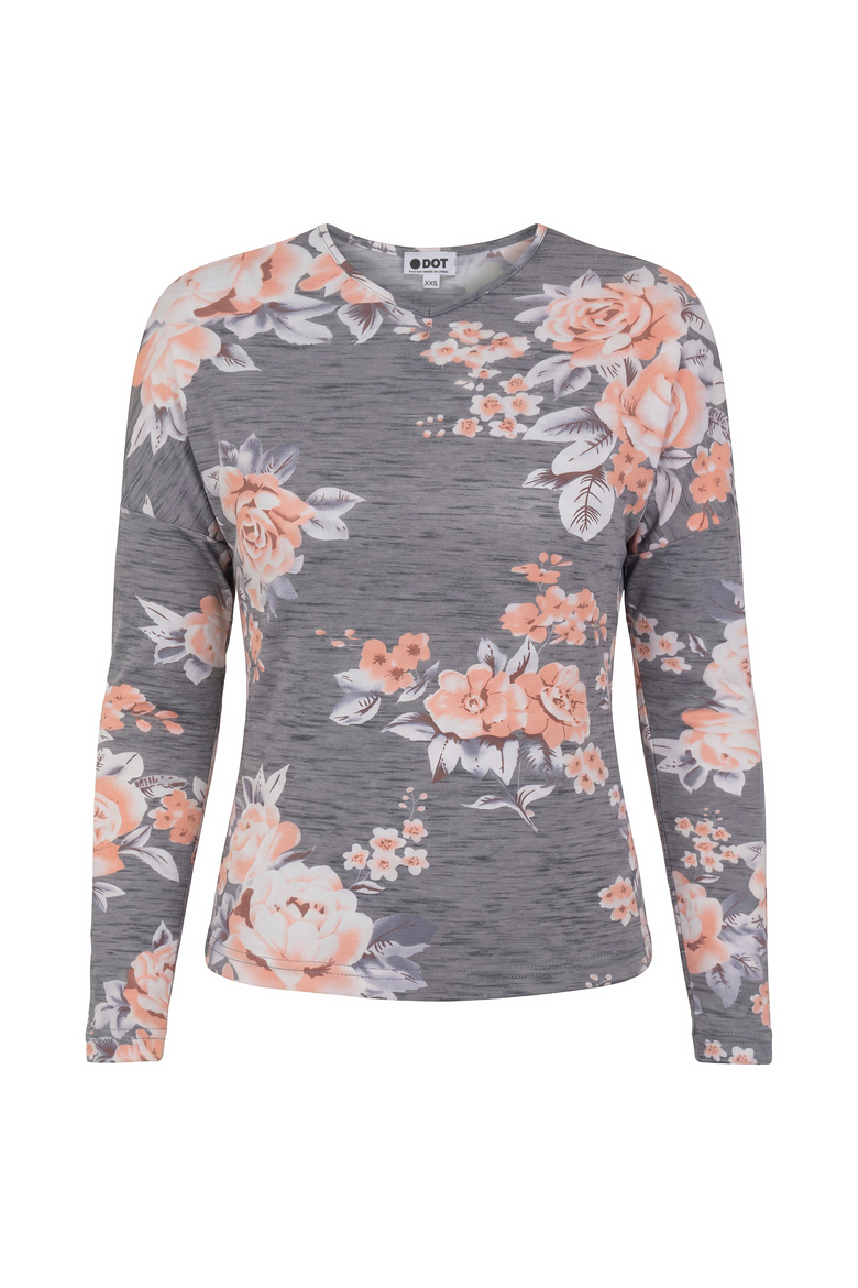 Floral V Neck Pinch Front Dolman Top, Main, color, Grey