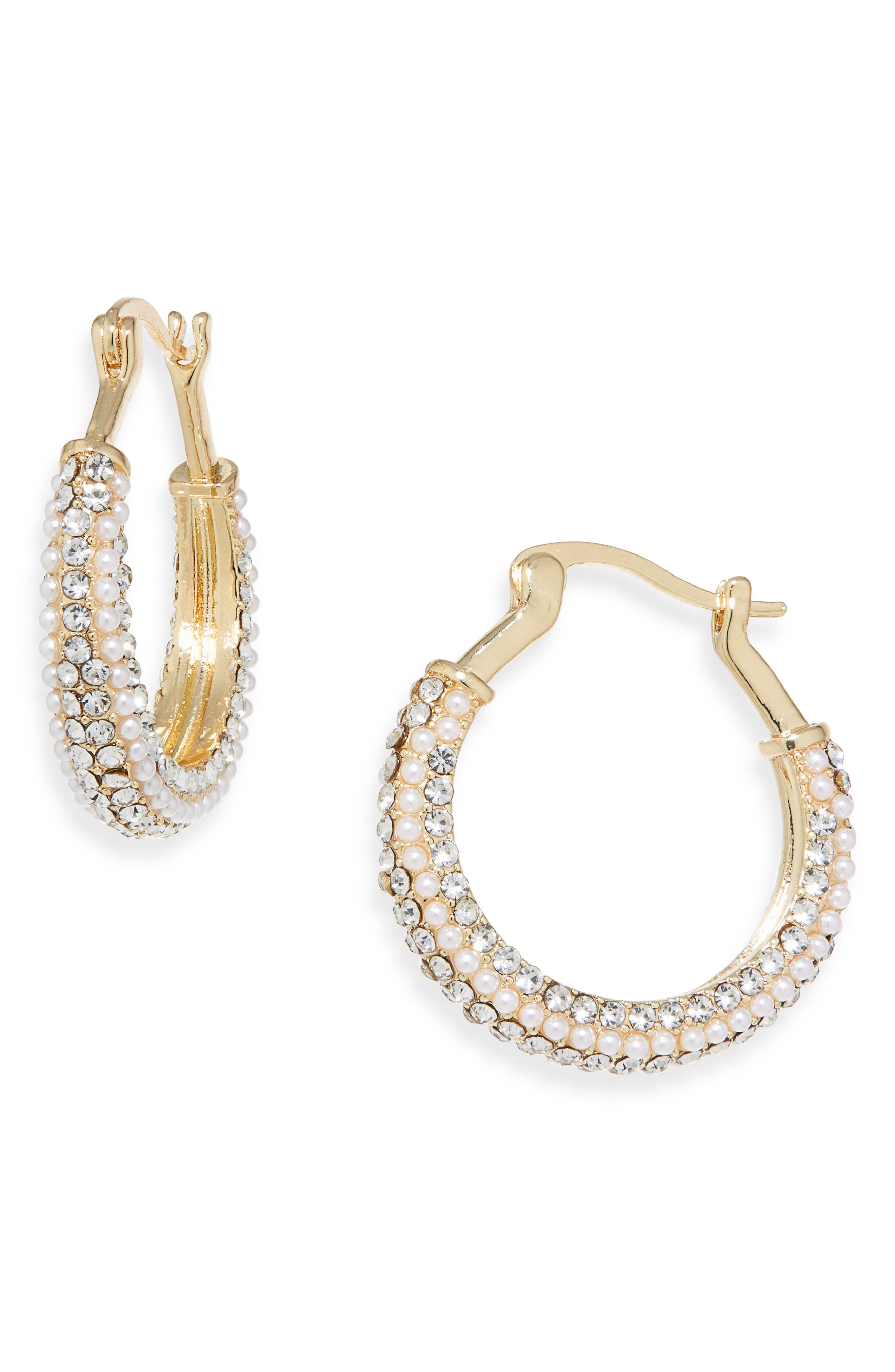 Cara Crystal & Faux Pearl Hoop Earrings