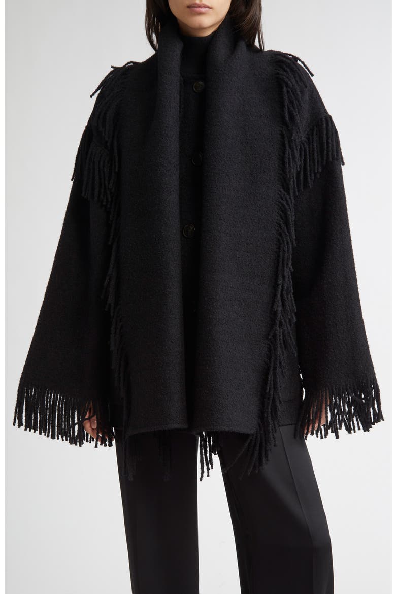 Double Face Wool Blend Scarf Jacket, Main, color, BLACK