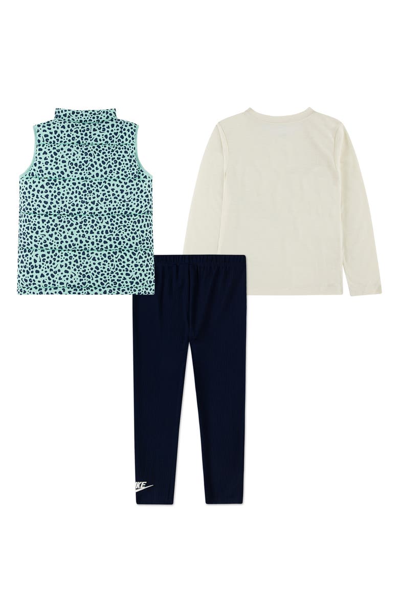 Nike Kids' Wild Warmth Long Sleeve T-Shirt, Quilted Vest & Leggings Set, Alternate, color, U90midnigh