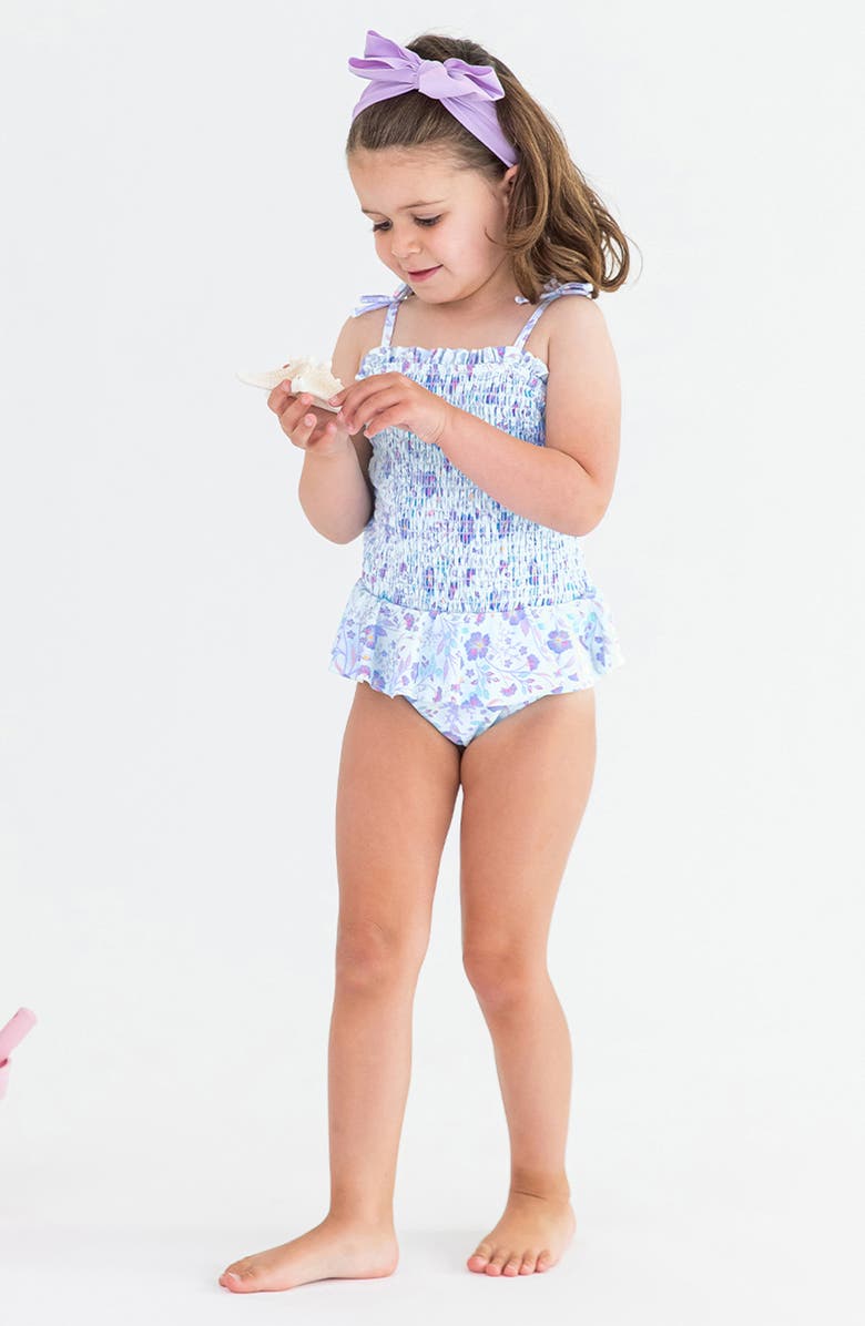 RuffleButts Kids' Fairytale Peplum One-Piece Swimsuit, Alternate, color, Blue