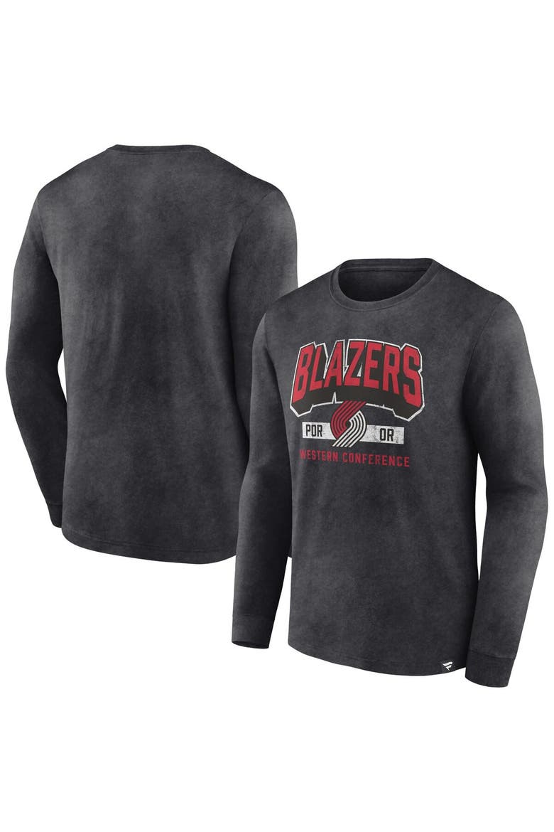Men's Fanatics Branded Heather Charcoal Portland Trail Blazers Front Court Press Snow Wash Long Sleeve T-Shirt, Main, color, Heather Charcoal