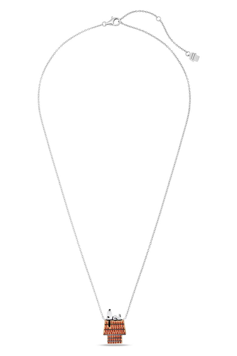 x Peanuts® Snoopy Doghouse Pavé Pendant Necklace, Alternate, color, PURE PLATINUM / CLEAR STONE