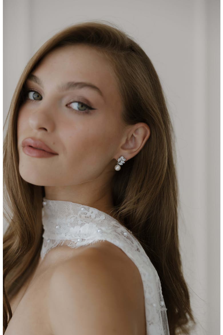 Poise Pearl Drop Earrings, Alternate, color, Silver