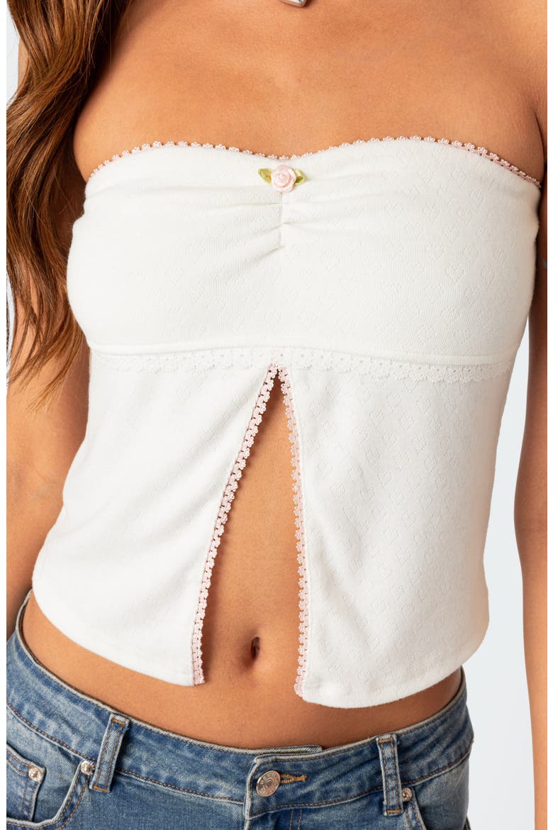 Percy Pointelle Split Front Tube Top, Alternate, color, WHITE