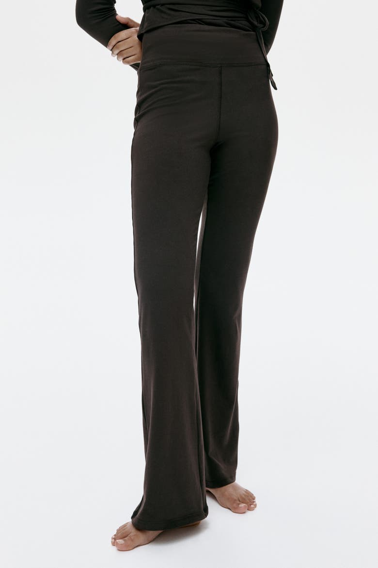 Flared Brushed Jersey Trousers, Alternate, color, Dark brown