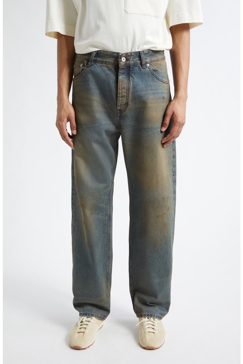 Le De-Nîmes Berger Straight Leg Jeans, Main, color, DISTRESSED BLUE/ TABAC