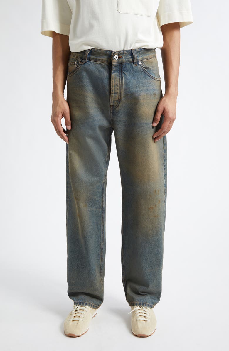 Jacquemus Le De-Nîmes Berger Straight Leg Jeans, Main, color, Distressed Blue/ Tabac