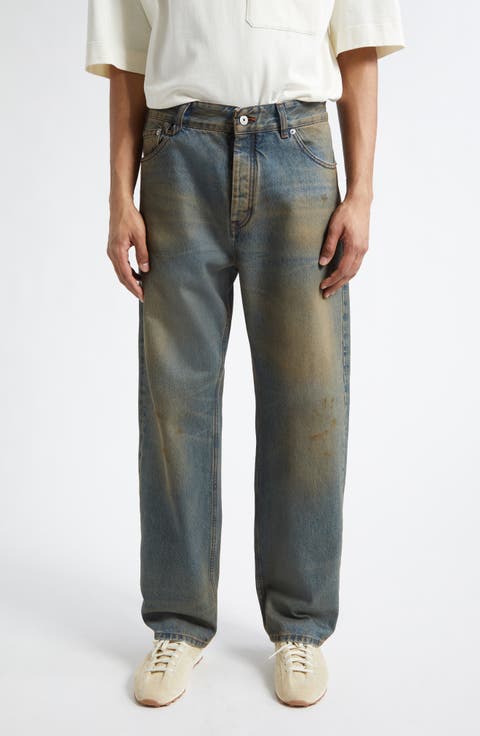 Le De-Nîmes Berger Straight Leg Jeans (Distressed Blue/Tabac)