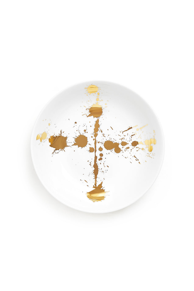 1948 Soup Bowl, Alternate, color, White / Gold Splatter