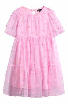 Ava & Yelly Kids' Rosette Tiered Mesh Party Dress