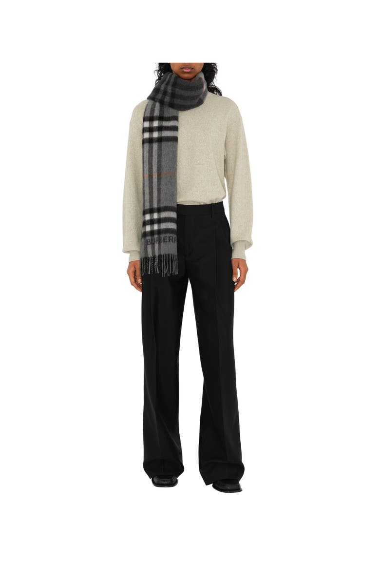 Burberry Contrast Check Cashmere Scarf, Alternate, color, Grey/Charcoal