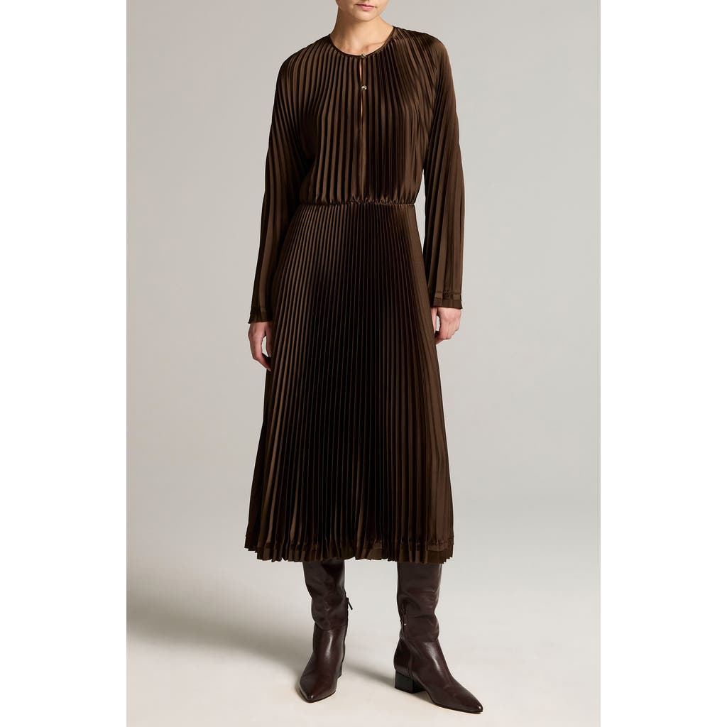 Vince Pleated Long Sleeve Dress in Pinewood at Nordstrom, Size Small