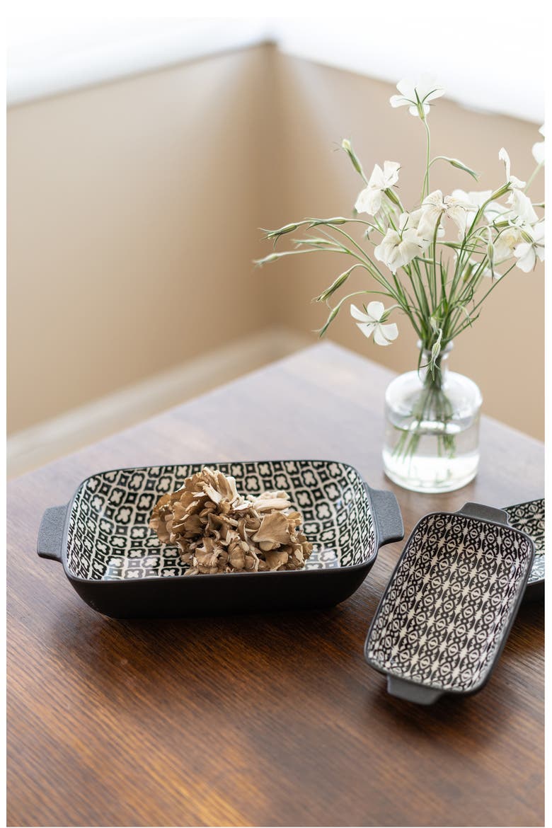 Set of 2 Black Sand Geo Rectangular Baking Dishes, Alternate, color, BLACK MULTI