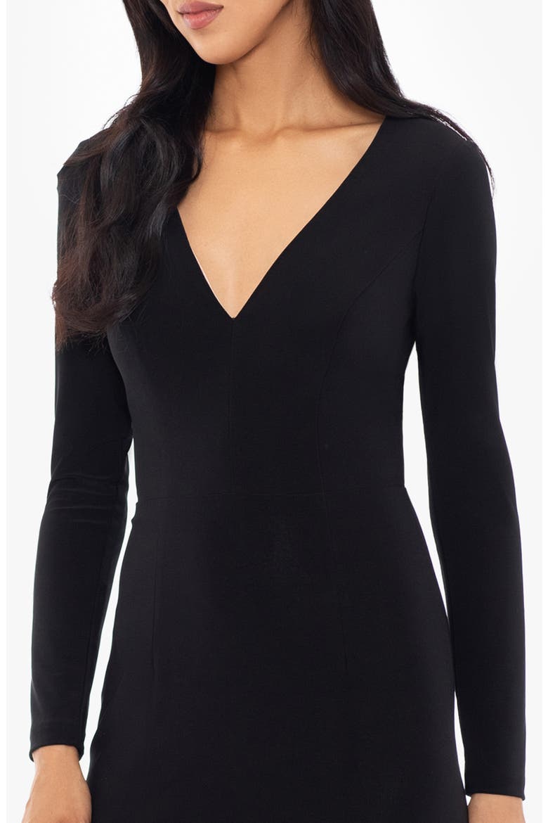 V-Neck Long Sleeve Gown, Alternate, color, BLACK/ NUDE