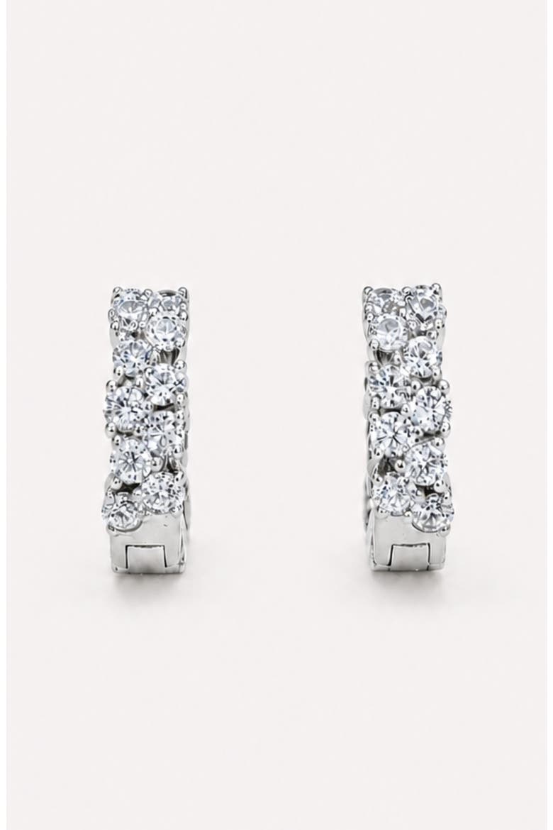 Double Sided Cubic Zirconia Huggie Hoop Earrings, Alternate, color, SILVER PLATED