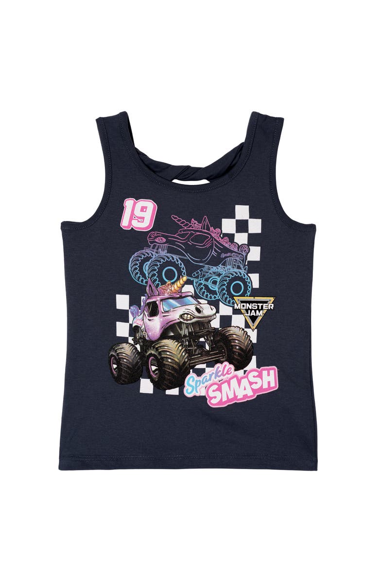 Monster Jam Sparkle Smash Athletic 2-Piece Tank Top and Shorts Set, Alternate, color, Grey Sparkle Smash