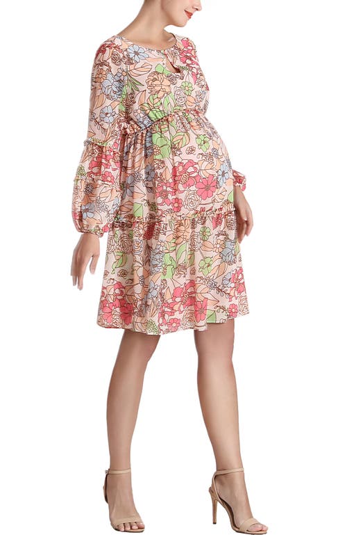 Kimi & Kai Aiko Long Sleeve Maternity Babydoll Dress In Multi