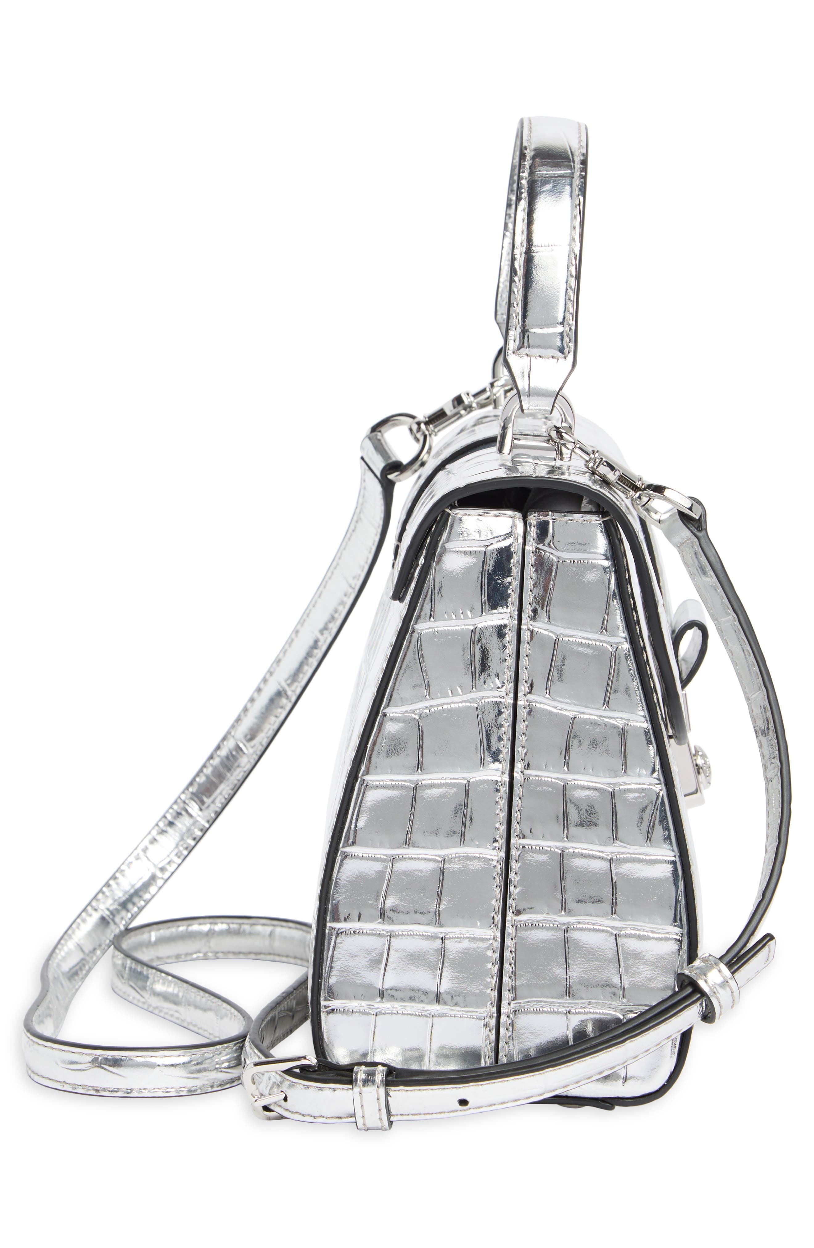 Veronica Beard Crest Lock Croc Embossed Leather Top Handle Bag, Alternate, color, 