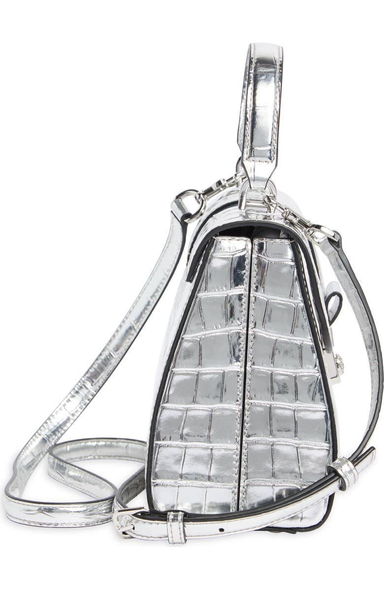 Veronica Beard Crest Lock Croc Embossed Leather Top Handle Bag, Alternate, color,