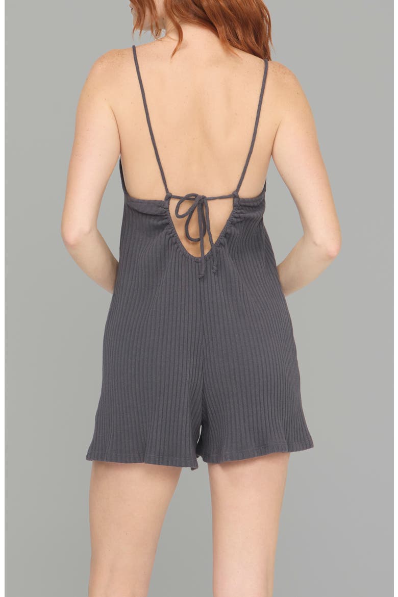 Bar Tie Back Ribbed Romper, Alternate, color, CHARCOAL