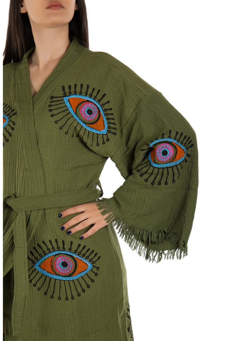Aria Evil Eye Handmade Cotton Robe Cover-Up, Alternate, color, Green