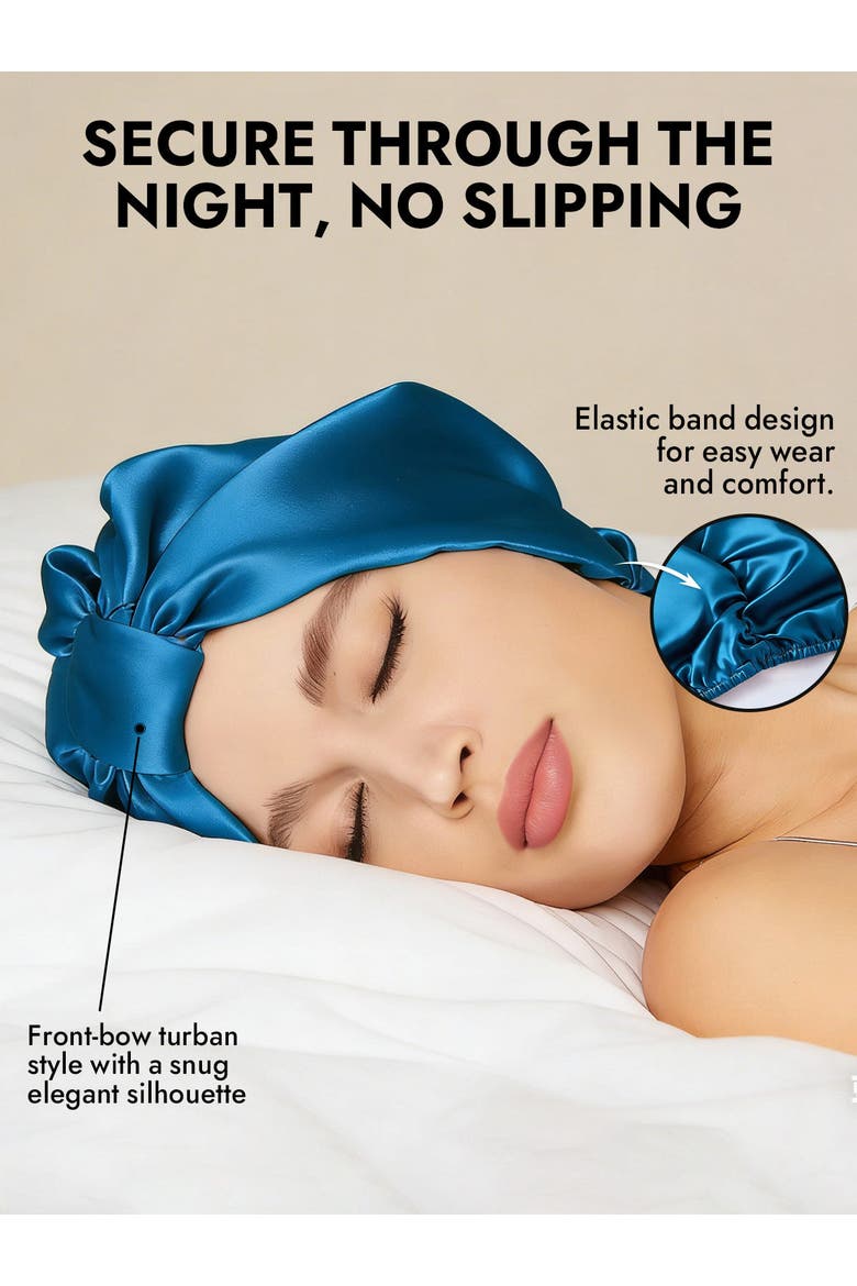 100% Mulberry Silk Sleep Bonnet, Alternate, color, Teal