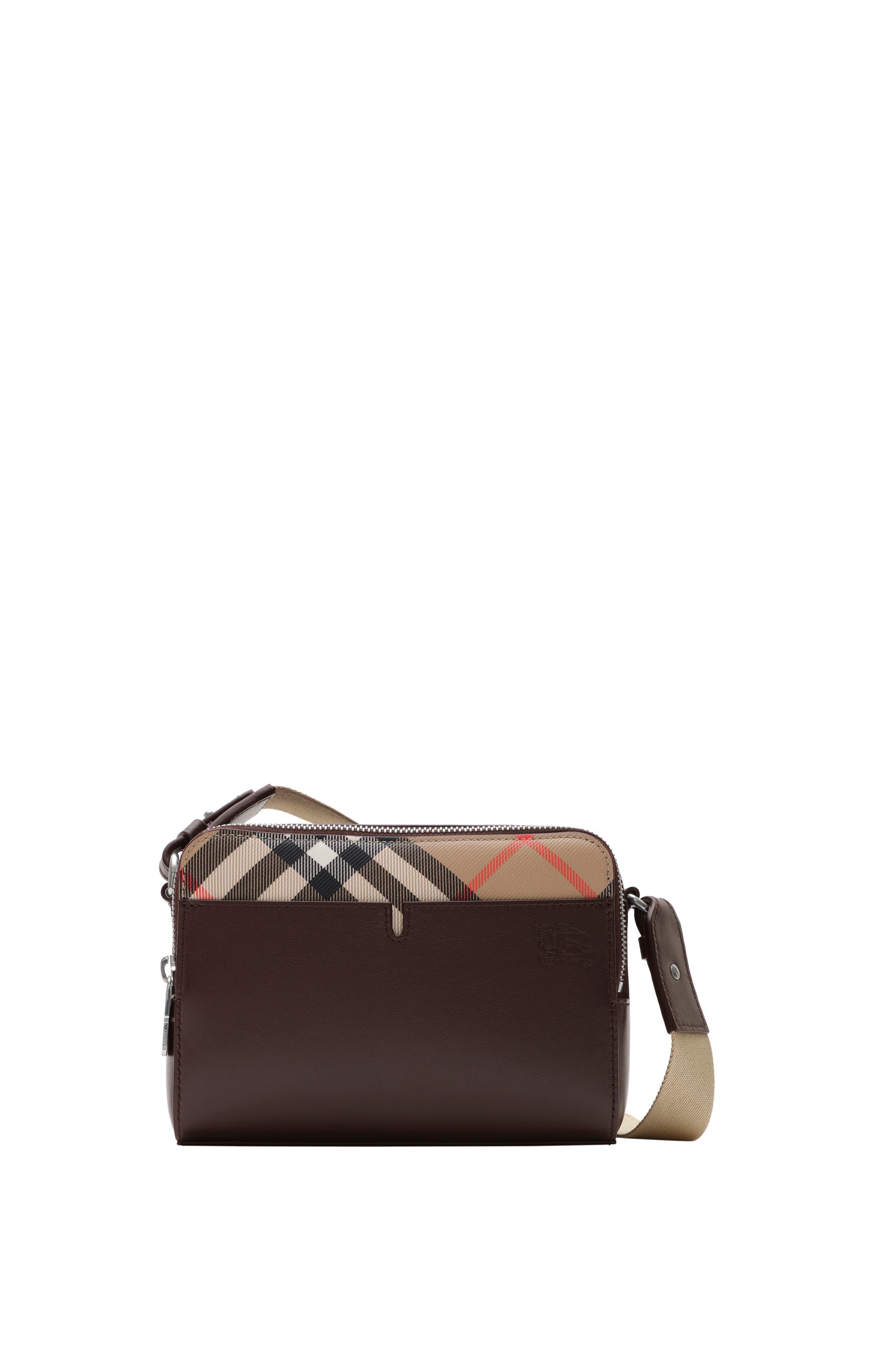 Burberry Pop Check Crossbody Bag, Main, color, Peat Brown/Sand Beige