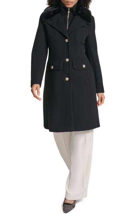 Faux Fur Collar Walker Coat with Bib