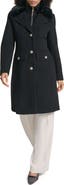 KARL LAGERFELD PARIS Faux Fur Collar Walker Coat with Bib