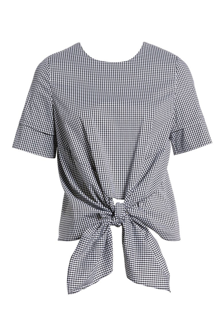 Gingham Tie Front Blouse, Alternate, color, GINGHAM