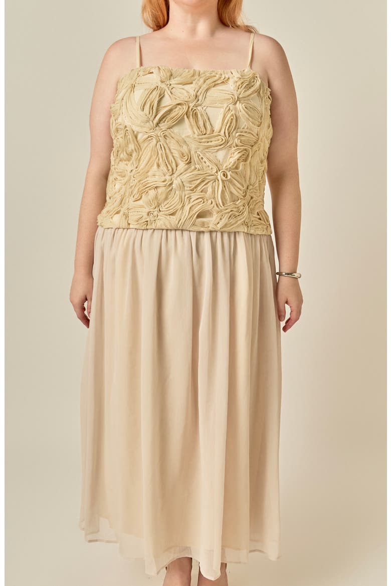 Mixed Media Appliqué Maxi Dress, Alternate, color, BEIGE