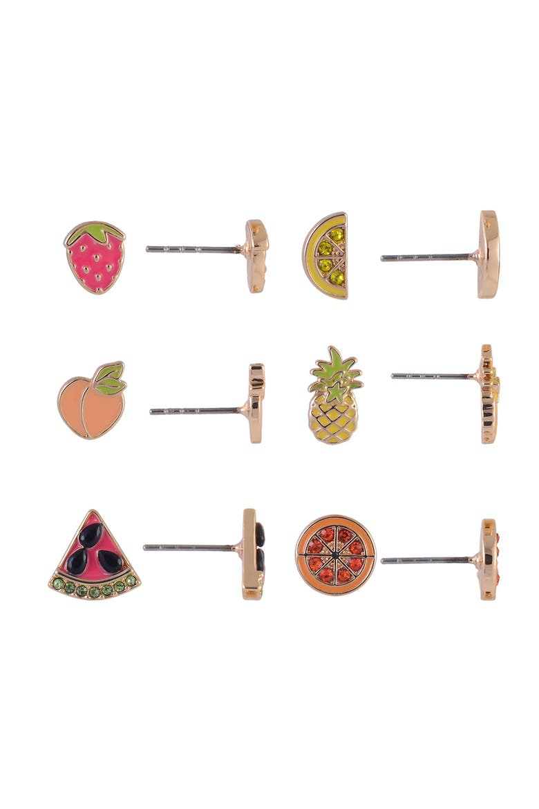 6 Pack Fruit Stud Earring Set, Alternate, color, Multicolored