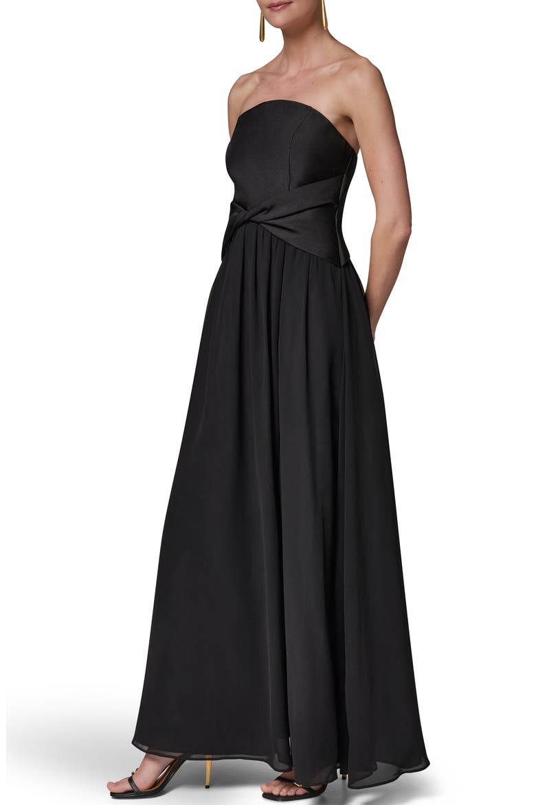 Strapless Mixed Media Gown, Alternate, color, BLACK