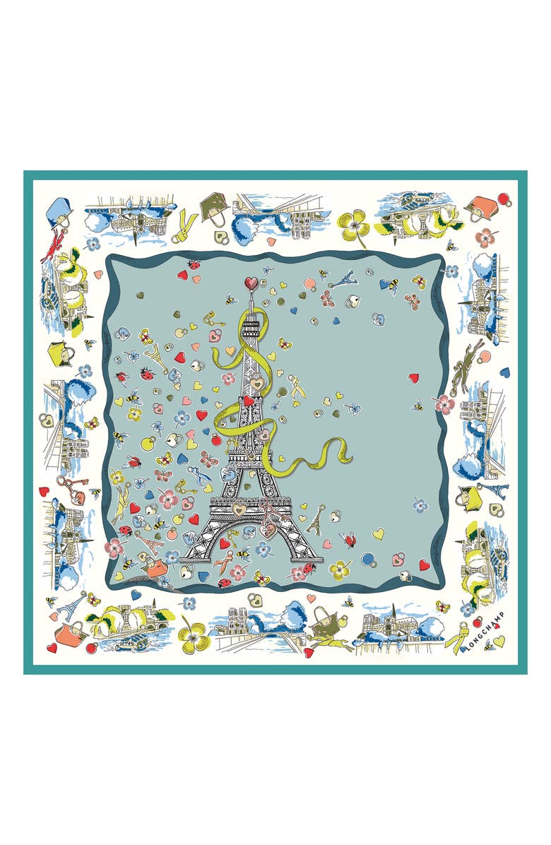Longchamp Eiffel Tower Square Silk Scarf, Alternate, color, 