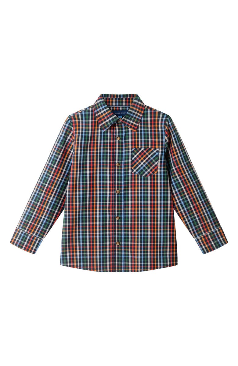 Andy & Evan Kids' Plaid Button-Up Shirt, Main, color, Navy