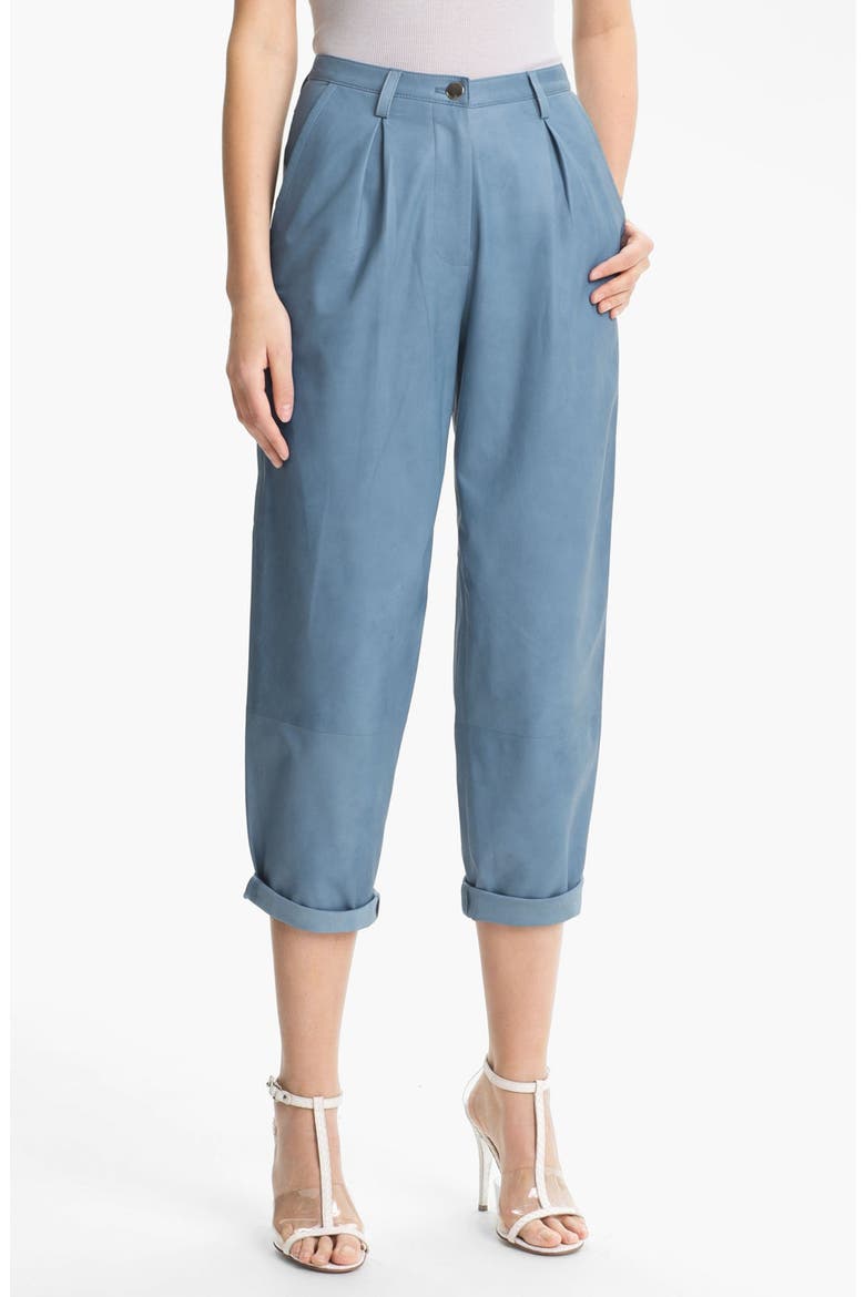 Cuffed Baggy Leather Pants, Main, color, PERI BLUE