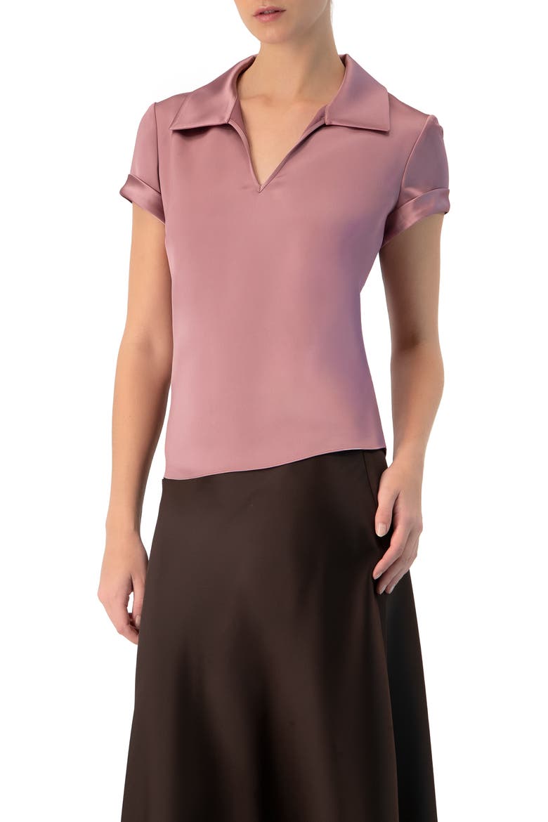 Plain Short Sleeve Blouse with Shirt Collar, Alternate, color, Dark Pink