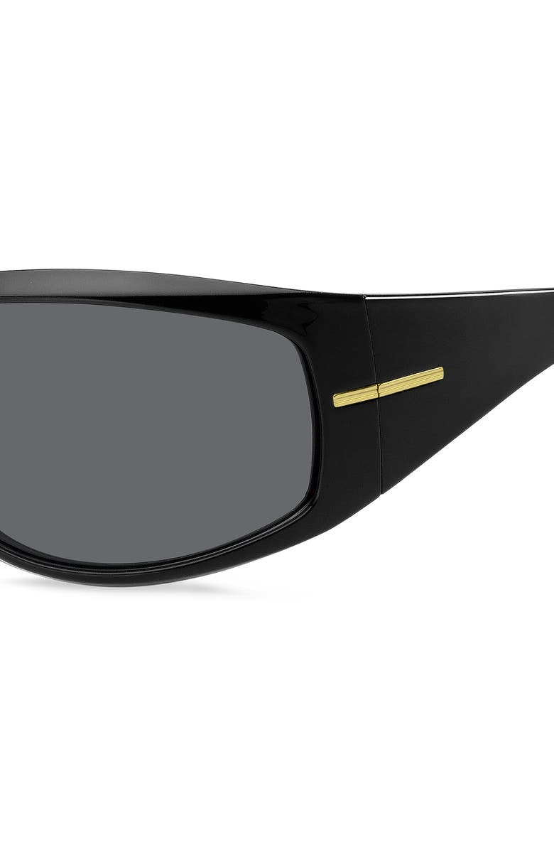 BOSS 70mm Rectangular Wraparound Sunglasses, Alternate, color, Black