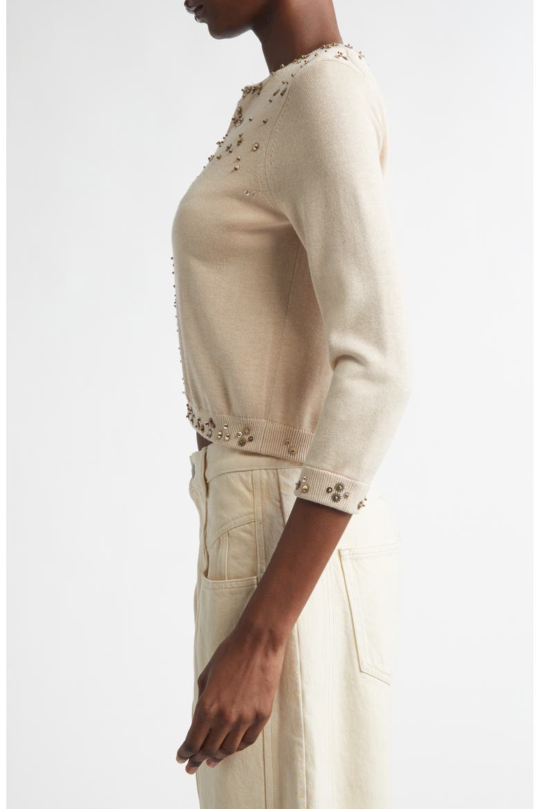 Amaria Embellished Silk & Cashmere Cardigan, Alternate, color, BEIGE