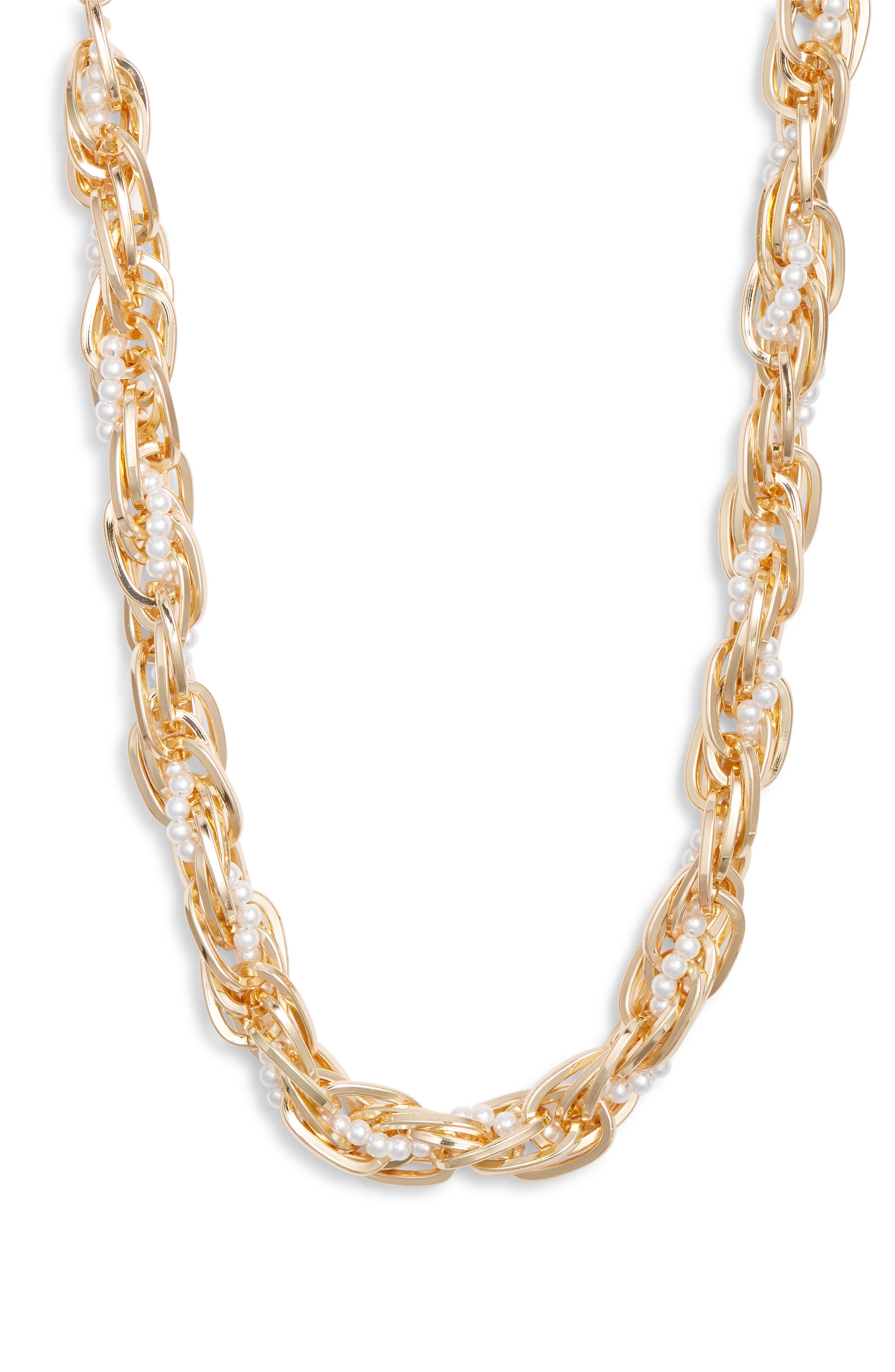 Open Edit Faux Pearl Wrapped Chain Necklace